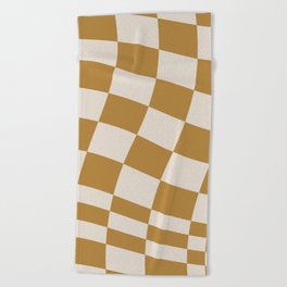 checked wave – gold and tan Beach Towel