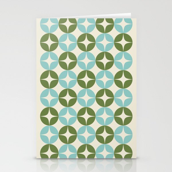 Mid Century Modern Pattern in Teal and Green Stationery Cards
