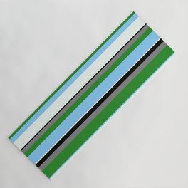 [ Thumbnail: Gray, Forest Green, Light Sky Blue, Mint Cream & Black Colored Lines/Stripes Pattern Yoga Mat ]