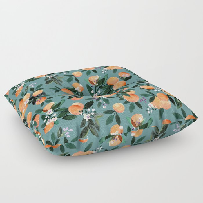 Dear Clementine - oranges teal by Crystal Walen Floor Pillow