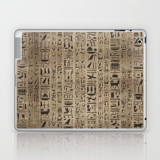 Egyptian hieroglyphs on wooden texture Laptop & iPad Skin