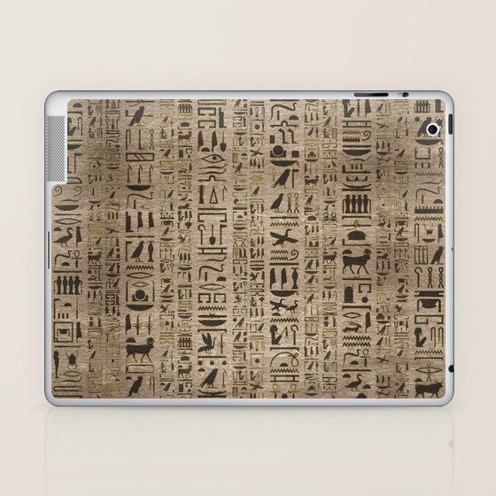 Egyptian hieroglyphs on wooden texture Laptop & iPad Skin by Creativemotions Society6