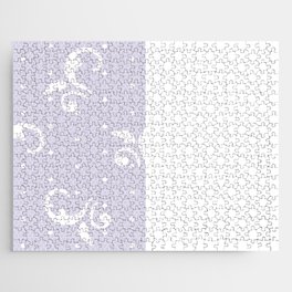 White Floral Curls Lace Vertical Split on Lilac Purple Jigsaw Puzzle