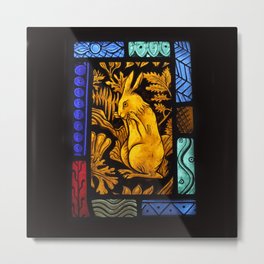 Medieval Stained Glass Rabbit Metal Print