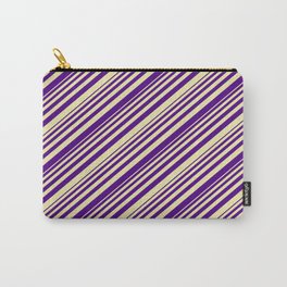 [ Thumbnail: Indigo and Pale Goldenrod Colored Lined Pattern Carry-All Pouch ]