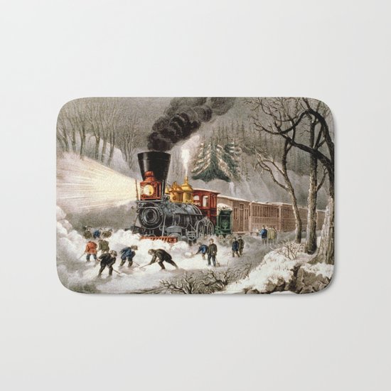 Snow Bound: Vintage Railroad Scene Bath Mat