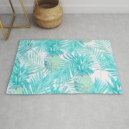 Turquoise Palm Leaves and Pineapples on Pink Area & Throw Rug