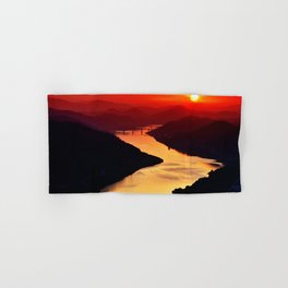 sunset Mountains red River  Hand & Bath Towel