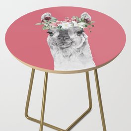 Watercolor Llama With Flowers Side Table