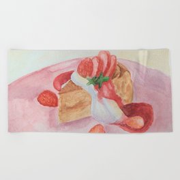 Сake with strawberries and cream Beach Towel