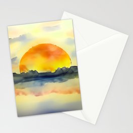 Watercolor Bright Sunset in Orange Stationery Cards