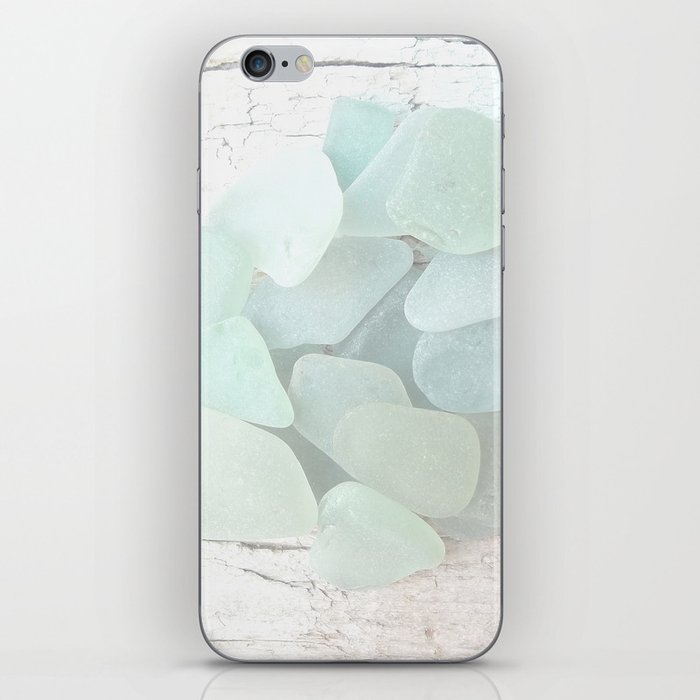 Pastel Pale Turquoise Sea Glass Faded Sea Foam Colors on White Weathered Wood - Photo 2 of 8 iPhone Skin