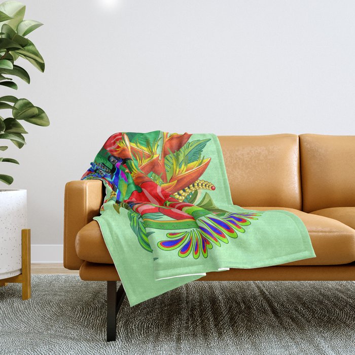 The Lizard, The Hummingbird and The Hibiscus Throw Blanket