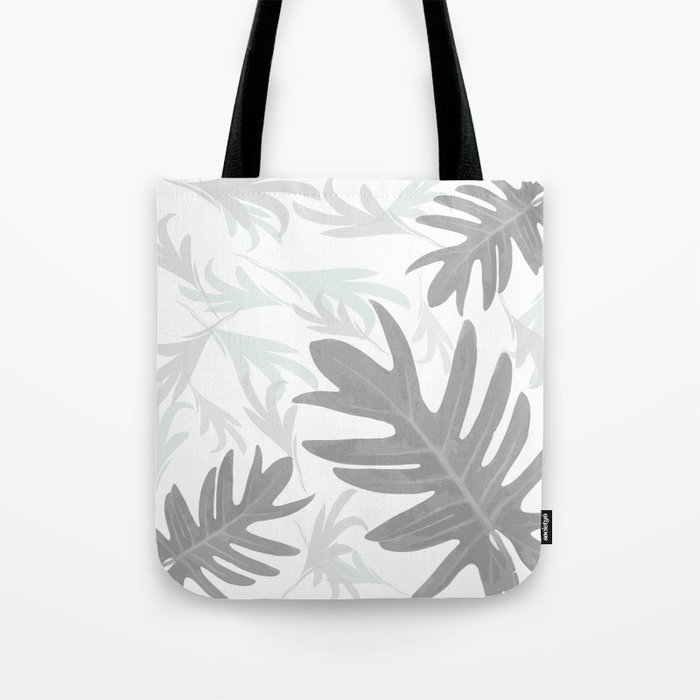 Trio Palm leaves light grey autumn fall tropical black-and-white ...