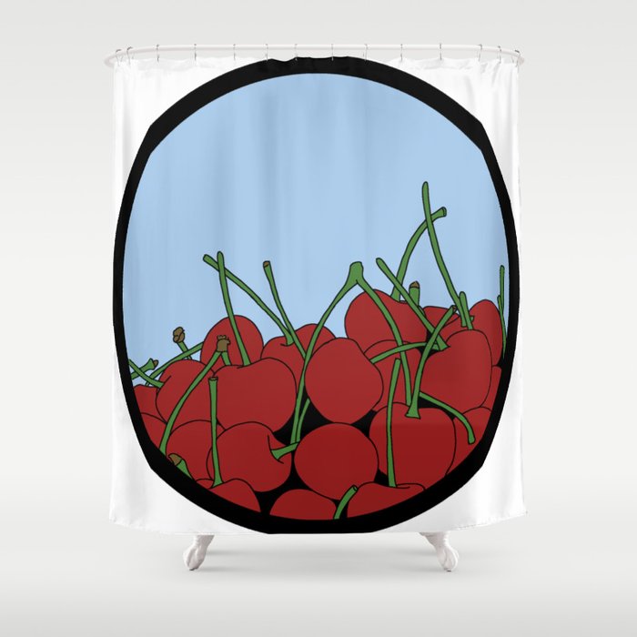 Cherries in a Bowl (Black Ring) Shower Curtain