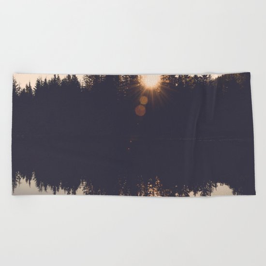 Wooded Lake Reflection Beach Towel