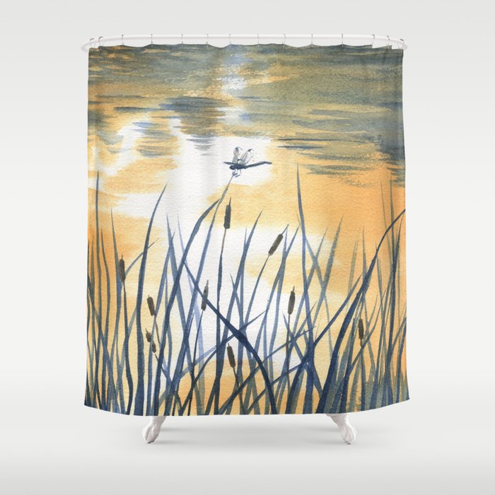 Dawn on the pond Shower Curtain