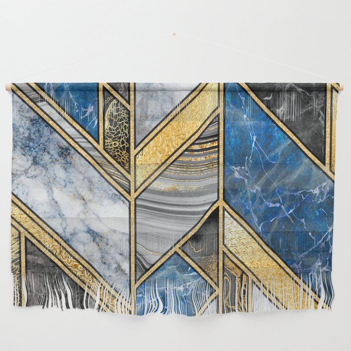 Art Deco Gold + Midnight Blue Abstract Chevron Wall Hanging