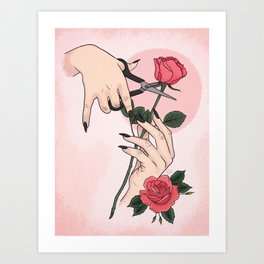 Morticia Addams Trims the Roses Art Print