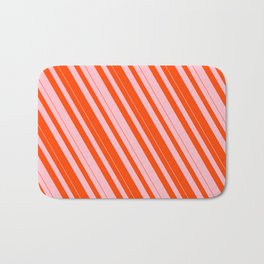 [ Thumbnail: Pink and Red Colored Lined Pattern Bath Mat ]