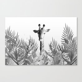 Giraffe Jungle palm Leaves - black & white Canvas Print