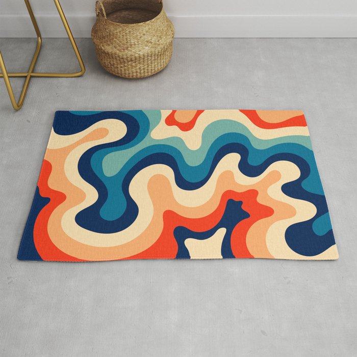 Retro 70s and 80s Abstract Soft Layers Swirl Pattern Waves Art Vintage Color Palette 2 Rug