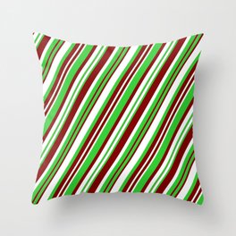 [ Thumbnail: Maroon, White, and Lime Green Colored Striped/Lined Pattern Throw Pillow ]