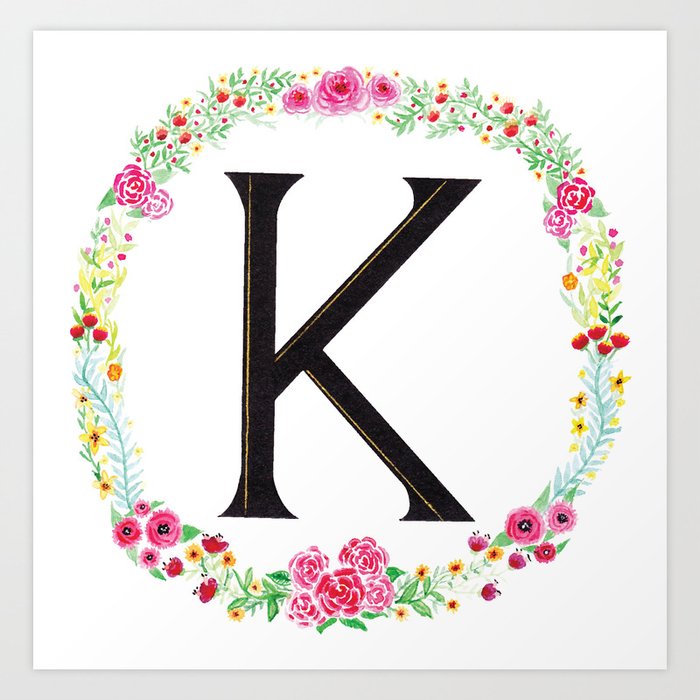 K flowered Monogram Art Print by Avacalligraphie | Society6
