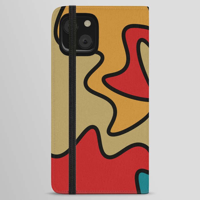 Abstract Curved Mid Century Modern Style Lines pattern - Red and Yellow iPhone Wallet Case