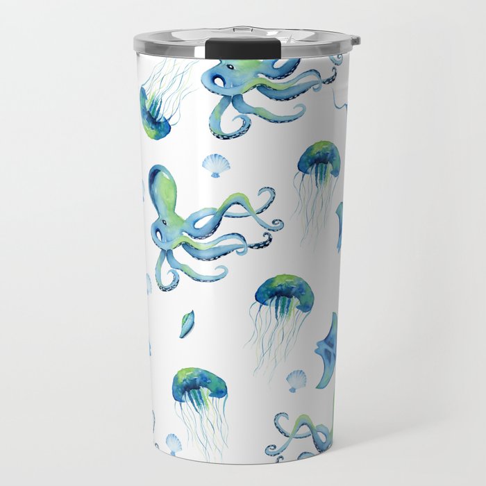 Watercolor Ocean Collage Travel Mug