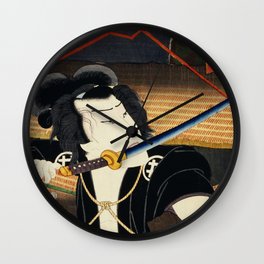 Japanese Art Print - Kabuki Actor #4 Wall Clock | Japan, Woodblock, Asia, Illustration, Hokusai, Japanese, Digital, Colorful, Asian, Drawing 