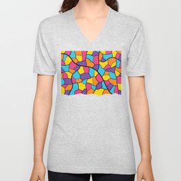 Bright Colorful Abstract Tiles V Neck T Shirt