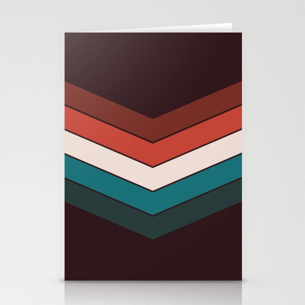 V - Red and Blue Minimalistic Colorful Retro Stripe Art Pattern on Dark Brown Stationery Cards