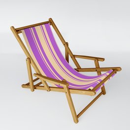 [ Thumbnail: Tan & Orchid Colored Stripes Pattern Sling Chair ]