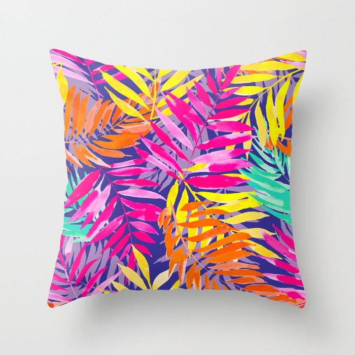 Rainbow Palm Leaves Pattern Throw Pillow