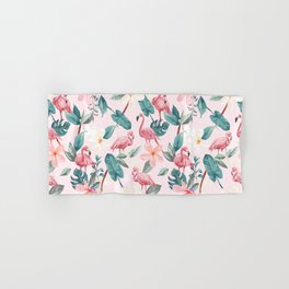 seamless flamingos and tropical flowers illustration pattern Hand & Bath Towel