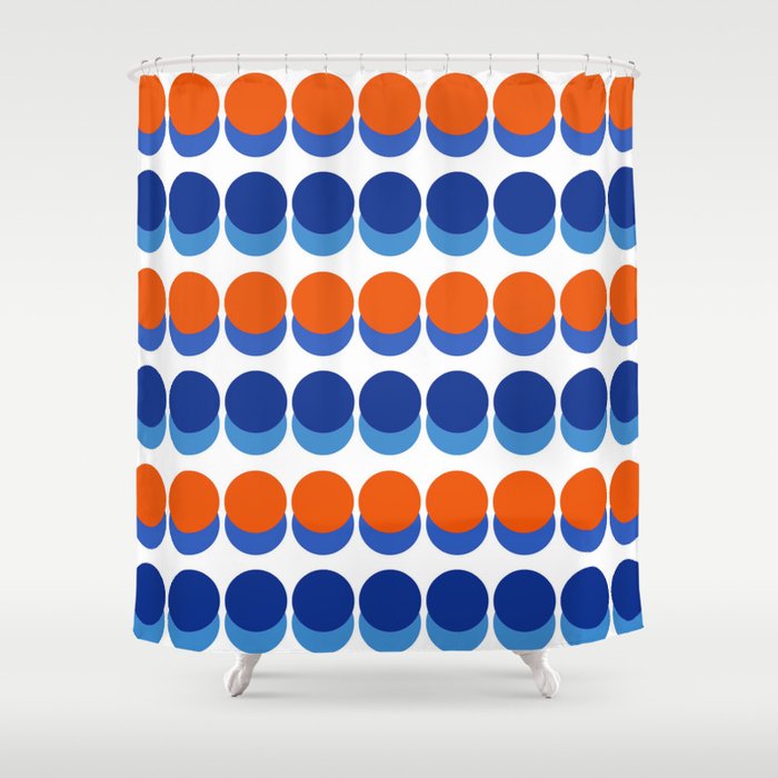 Vibrant Blue and Orange Dots Shower Curtain