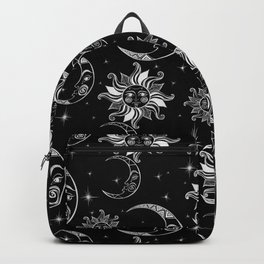 Sun and moon pattern white on black Backpack