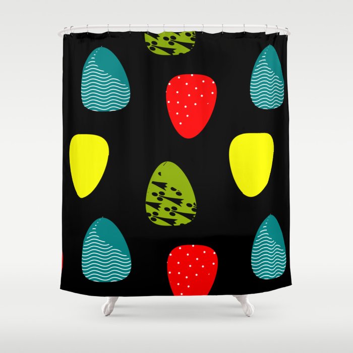 Multicolored eggs on black background Shower Curtain