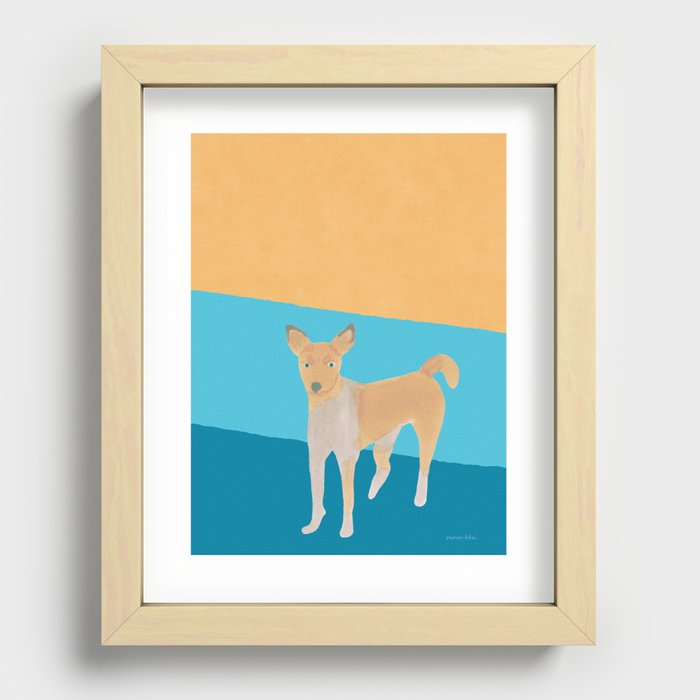 Quiet Dog - Yellow and Blue Recessed Framed Print