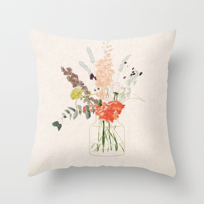 Flowers in a vase digital illustration Throw Pillow
