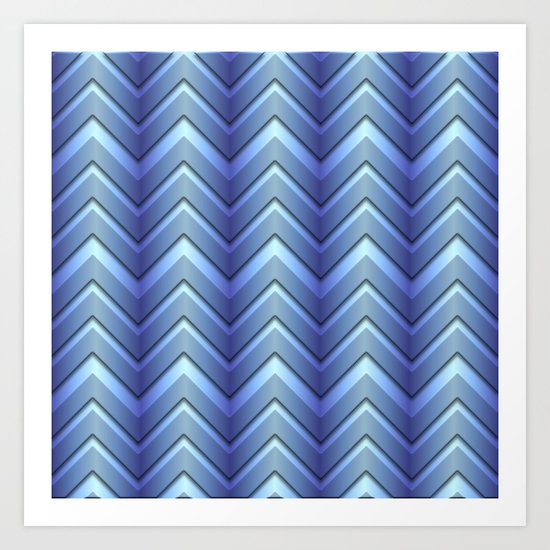 Chevrons, Blue Ombre Art Print