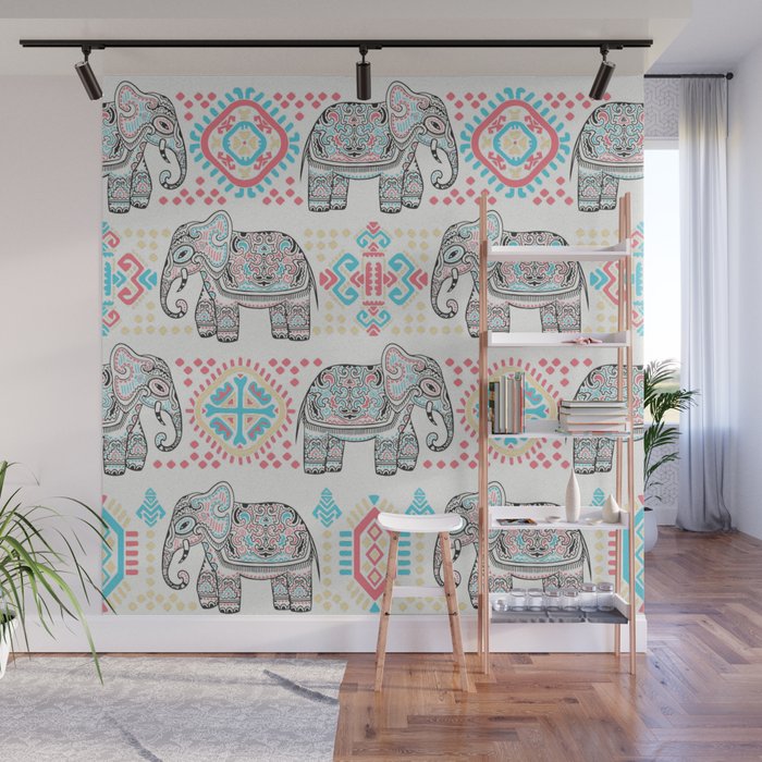Elephant Parade,  Boho Pattern Wall Mural