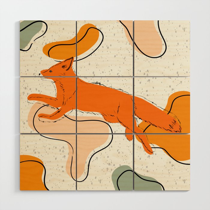 Frolicking Fox with Background Wood Wall Art