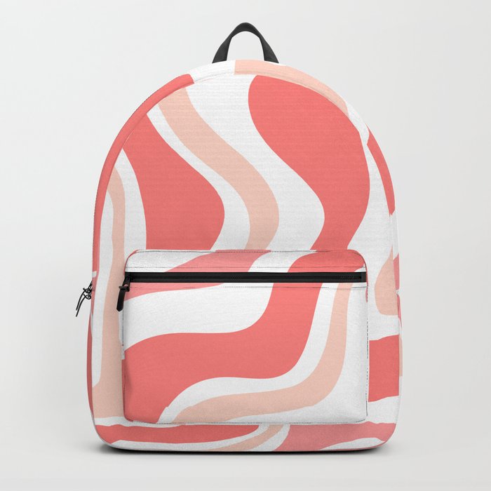 Liquid Swirl Retro Abstract Pattern in Blush Pink and White Backpack