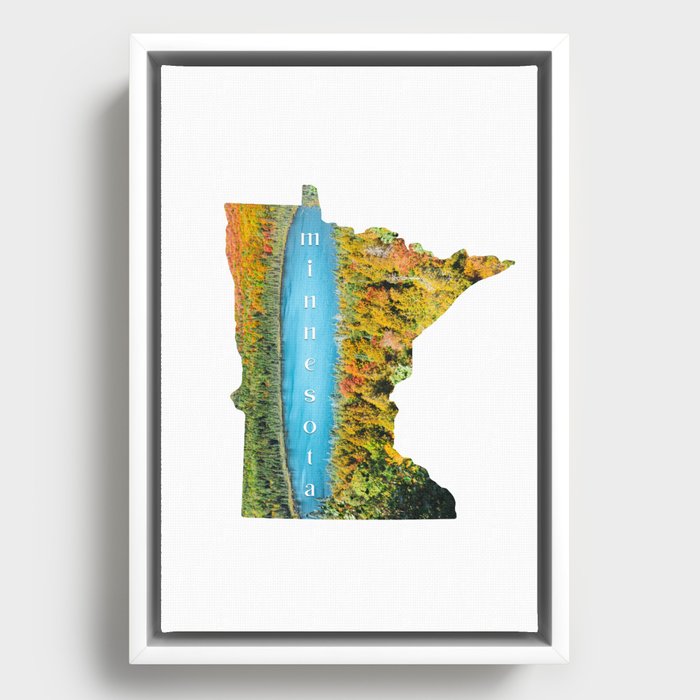 Map of Minnesota | Autumn Forest and Lake Framed Canvas