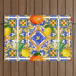 Summer ,Sicilian tiles ,citrus,oranges,majolica,lemons ,Mediterranean  Outdoor Rug