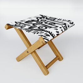 Creatures Graffiti Black and White on French Train Ticket Folding Stool