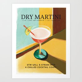 Dry Martini Old Yellow Retro Cocktail Bar Art Recipe Vintage Art Print