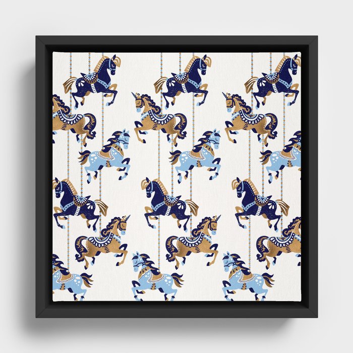 Carousel Horses – Copper & Blue Framed Canvas